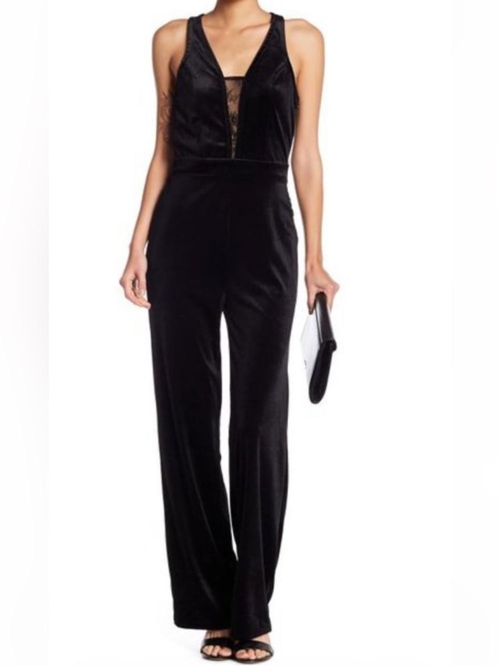 Romeo & Juliet Couture Black Velvet Lace Jumpsuit